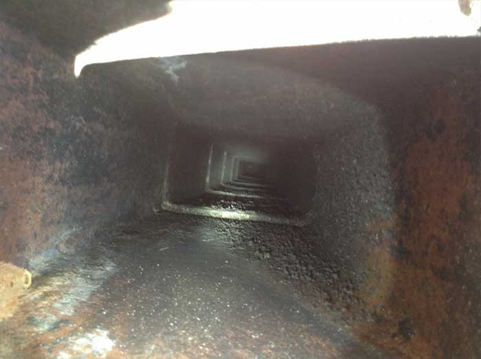 camera view up a chimney flue before Fireguard restoration application